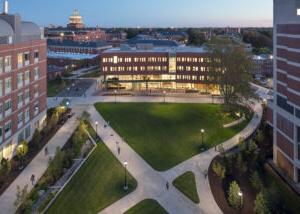 University of Rochester quad at night